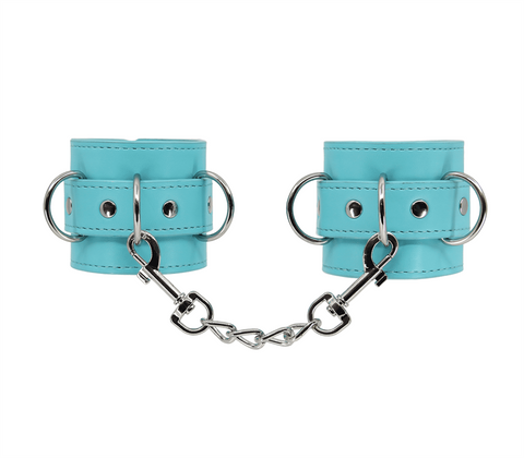 Turquoise Blue Faux Leather Wrist Cuffs by Berlin Baby - Cuffs And Restraints