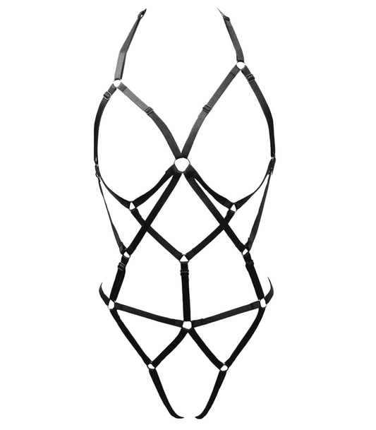 Love In Leather Elastic Harness Body Suit