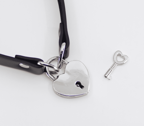 Heart Padlock Faux Leather Choker by Love In Leather - Collars and Leads
