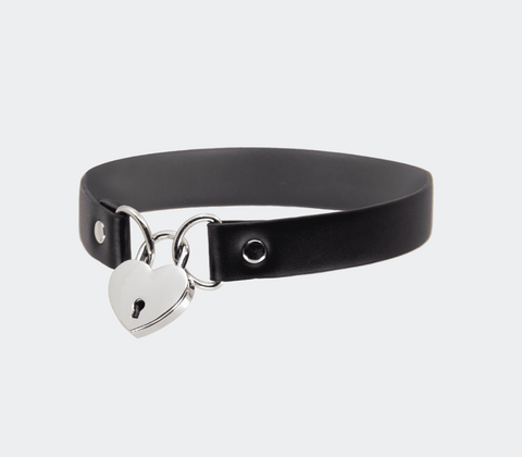 Heart Padlock Faux Leather Choker by Love In Leather - Collars and Leads