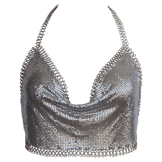 Muse Lingerie Womens Cropped Halter Neck Top Silver