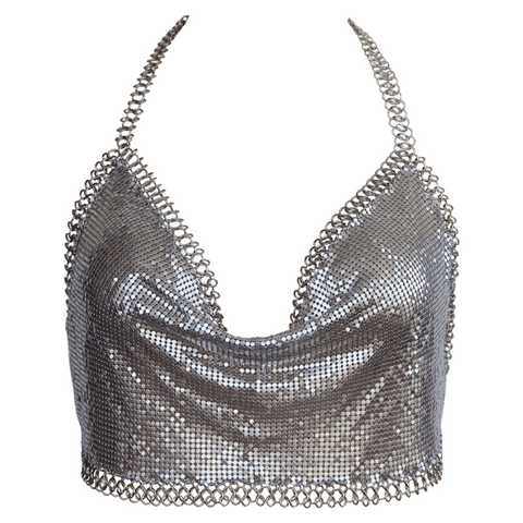 Womens Cropped Halter Neck Top Silver by Muse Lingerie - Skirts And Club Wear