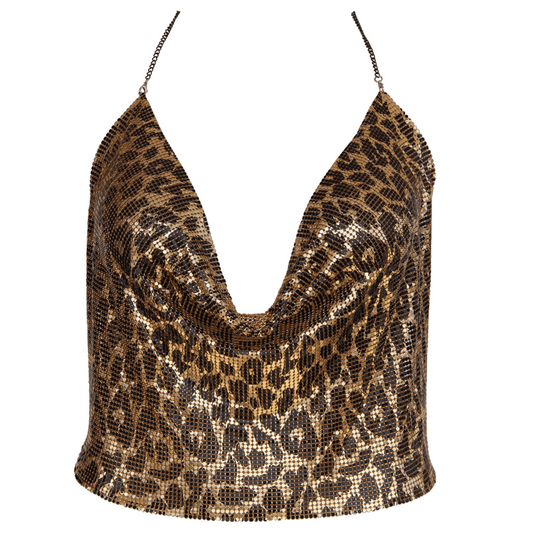 Muse Lingerie Womens Glomesh Clubwear Top Leopard