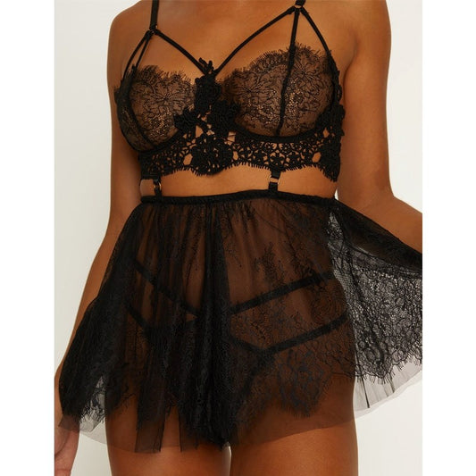 Muse Lingerie Floaty Womens Babydoll Silhouette Black