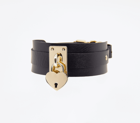 Heart Padlock Faux Leather Collar by Love In Leather - Collars and Leads