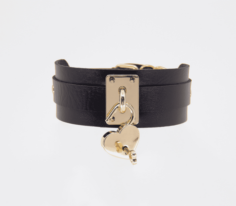 Heart Padlock Faux Leather Collar by Love In Leather - Collars and Leads