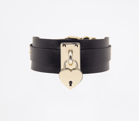 Heart Padlock Faux Leather Collar by Love In Leather - Collars and Leads