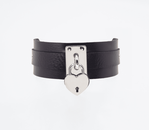 Heart Padlock Faux Leather Collar by Love In Leather - Collars and Leads