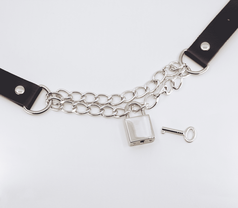 Chain Padlock Faux Leather Choker by Love In Leather - Collars and Leads