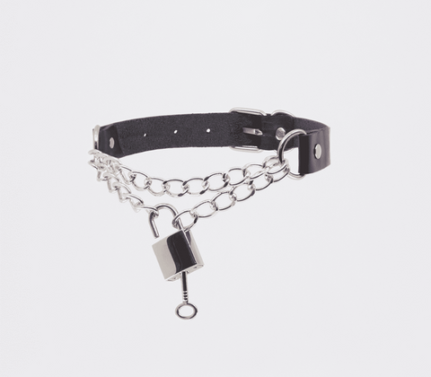 Chain Padlock Faux Leather Choker by Love In Leather - Collars and Leads