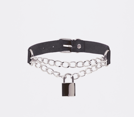 Love In Leather Chain Padlock Faux Leather Choker