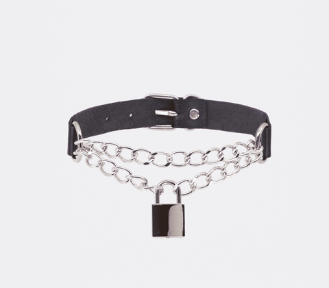 Chain Padlock Faux Leather Choker by Love In Leather - Collars and Leads