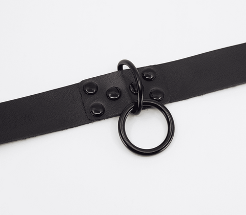 Black Ring Leather BDSM Choker by Love In Leather - Collars and Leads