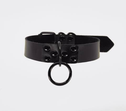 Black Ring Leather BDSM Choker by Love In Leather - Collars and Leads