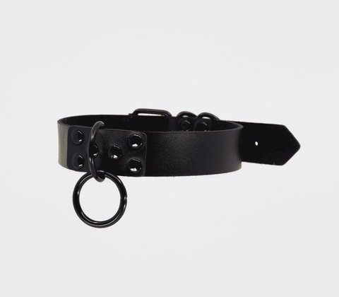 Black Ring Leather BDSM Choker by Love In Leather - Collars and Leads