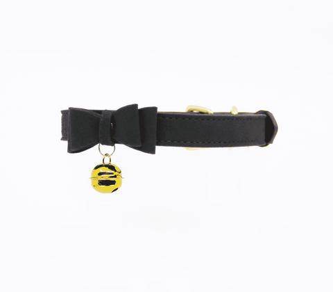 Faux Suede Leather Bow Cat Bell Collar by Berlin Baby - Collars and Leads