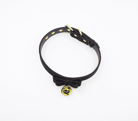 Faux Suede Leather Bow Cat Bell Collar by Berlin Baby - Collars and Leads