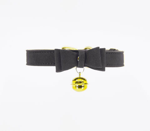 Faux Suede Leather Bow Cat Bell Collar by Berlin Baby - Collars and Leads