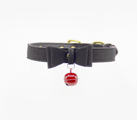 Faux Suede Leather Bow Cat Bell Collar by Berlin Baby - Collars and Leads