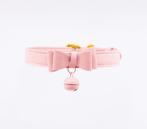 Faux Suede Leather Bow Cat Bell Collar by Berlin Baby - Collars and Leads