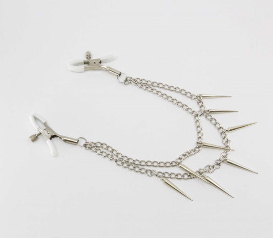 Love In Leather Spiked Chain Womens Nipple Clamps