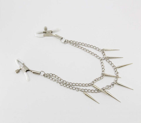Spiked Chain Womens Nipple Clamps by Love In Leather - Nipple and Clit Clamps
