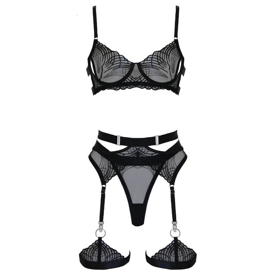 Muse 5-Piece Womens Bondage Lingerie Set Black