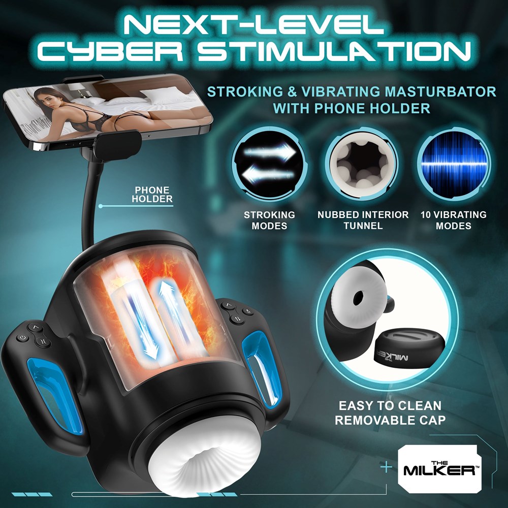 XR Brands Cyber Milker Stroking & Vibrating Masturbator - Masturbators and Strokers