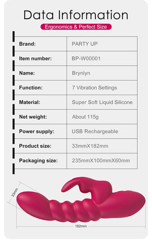 BRYNLYN USB Rechargeable Rabbit Vibrator by Party Up - Rabbit Vibrators