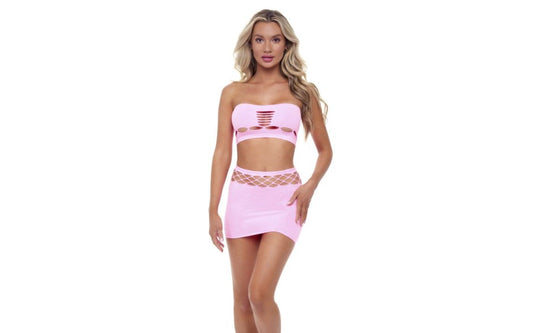 Pink Lipstick Net Worth Bandeau 2 Piece Mini Skirt Set OS