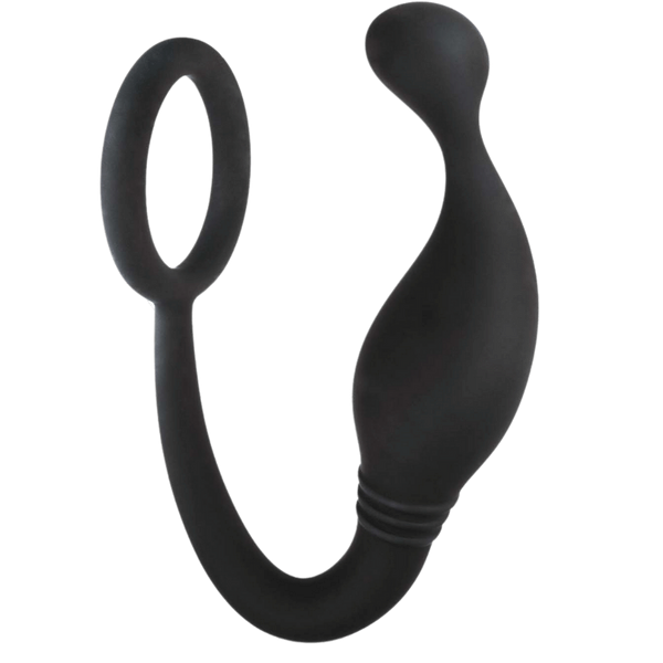 Excellent Power Prostate Plug with Love Ring Black - Prostate Toys