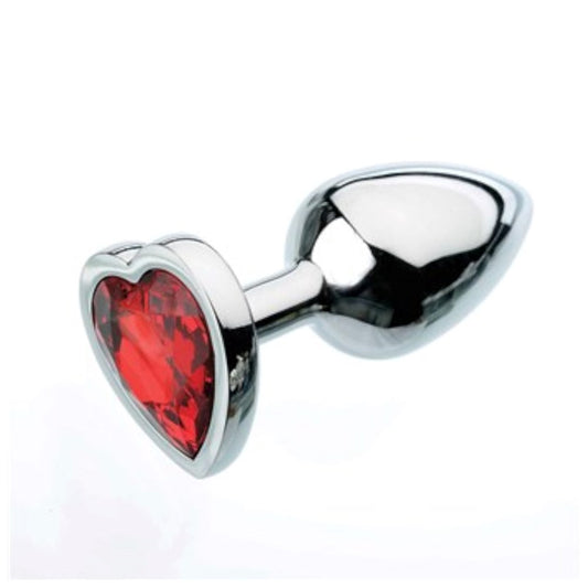 Adam & Eve Metallic Butt Plug with Red Heart Gem Base