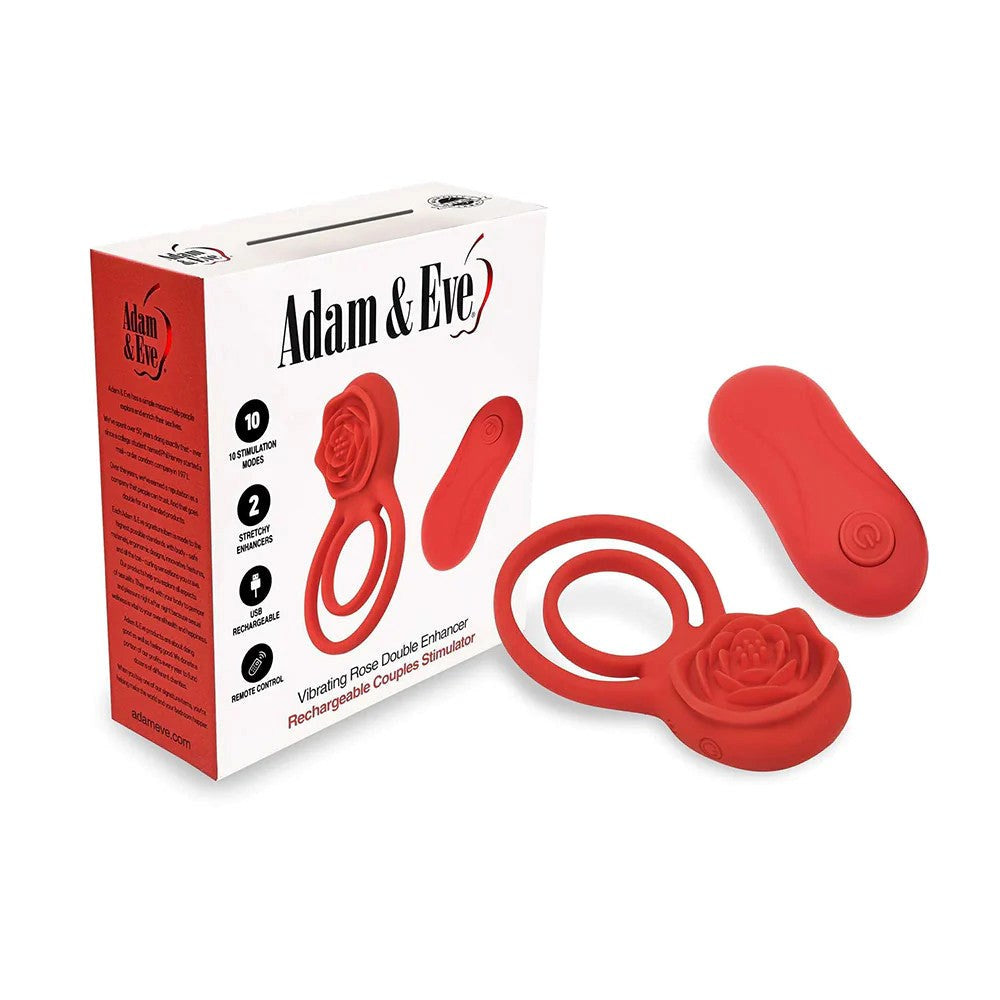 Adam & Eve Double Ring Vibrating Rose Cock Ring - Vibrating Cock Rings