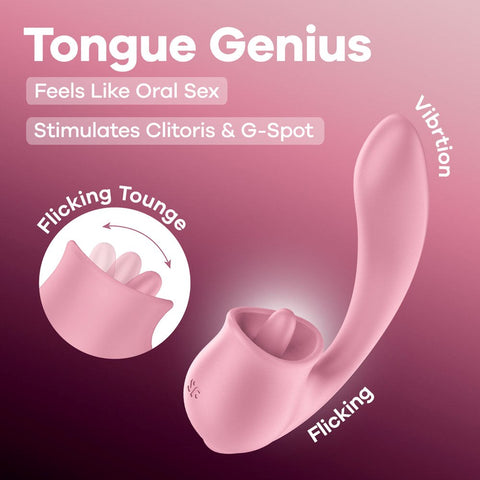 Tongue Genius Vibrator with Flicking Clit Stimulator - Clit Ticklers and Pulsators