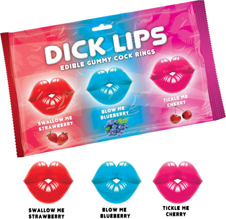 Hott Products Dick Lips Gummy Cock Rings 3 Pack - Party Gifts and Novelties