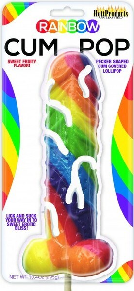 Hott Products Pecker Shaped Cum Covered Rainbow Lollipop - Party Gifts and Novelties