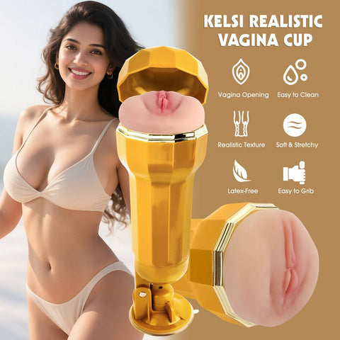 Kelsi Realistic Vagina Vibrating Cup by Chisa - Masturbators and Strokers
