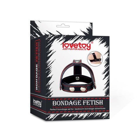 Bondage Fetish T-Style Leather Cock Ring with Ball Divider - Ball and Cock Toys