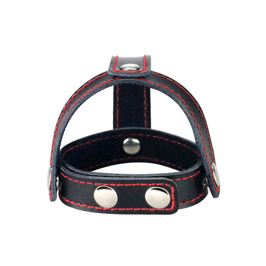 Bondage Fetish T-Style Leather Cock Ring with Ball Divider - Ball and Cock Toys