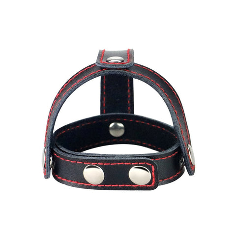 Bondage Fetish T-Style Leather Cock Ring with Ball Divider - Ball and Cock Toys
