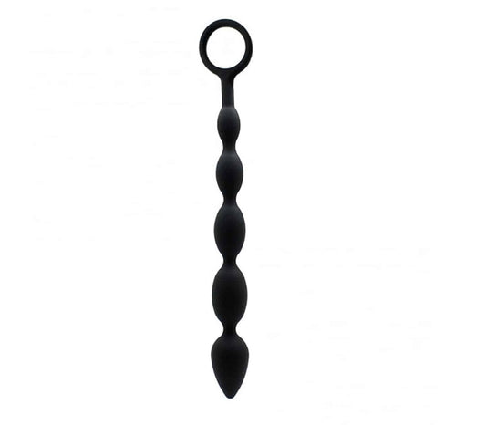 Love In Leather Long Silicone Anal Beads With Ring Pull