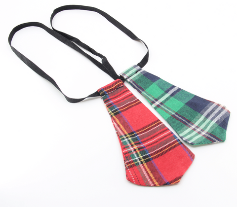 Tartan Print Tie With Elastic Neck Strap - His Fetish