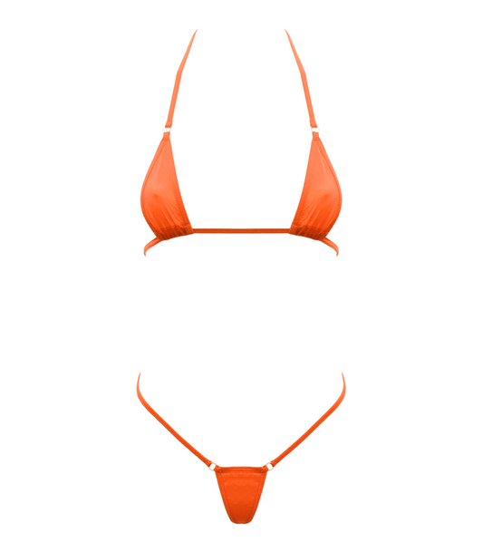 Love In Leather Spandex Fabric Micro Bikini Orange