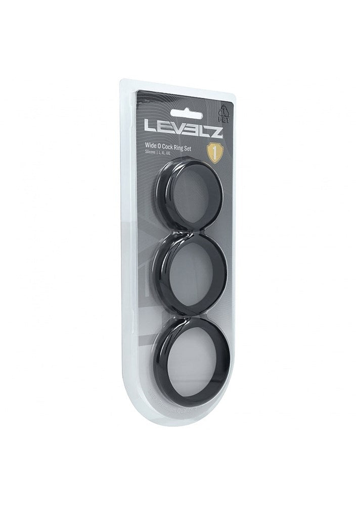 Shots LEVELZ Wide O Silicone Cock Ring Set of 3 Sizes L/XL/2X - Cock Ring Sets