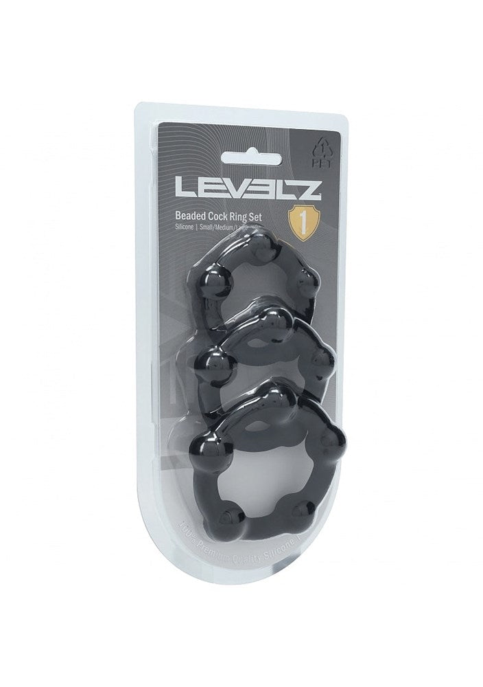 Shots LEVELZ Beaded Silicone Cock Ring Set of 3 Sizes - Cock Ring Sets