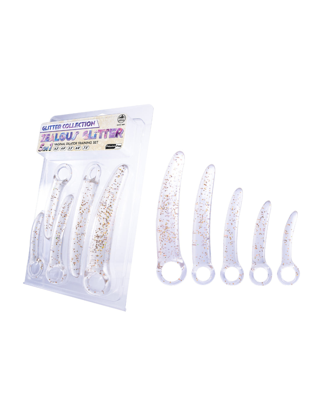 Nanma Zealous Glitter Tpe Dilator Kit Set In Clear Gold - Love Eggs and Kegel Exercisers