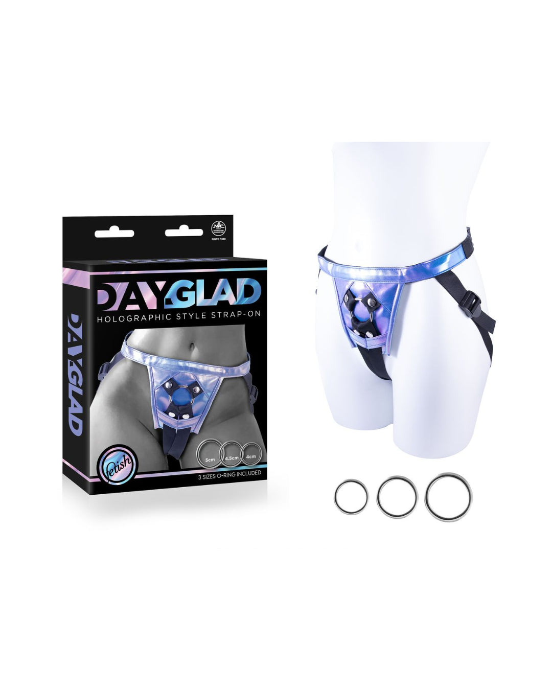 Nanma Day-Glad Pu Harness With 3 Different Size Metal Ring - Strap On Sextoys