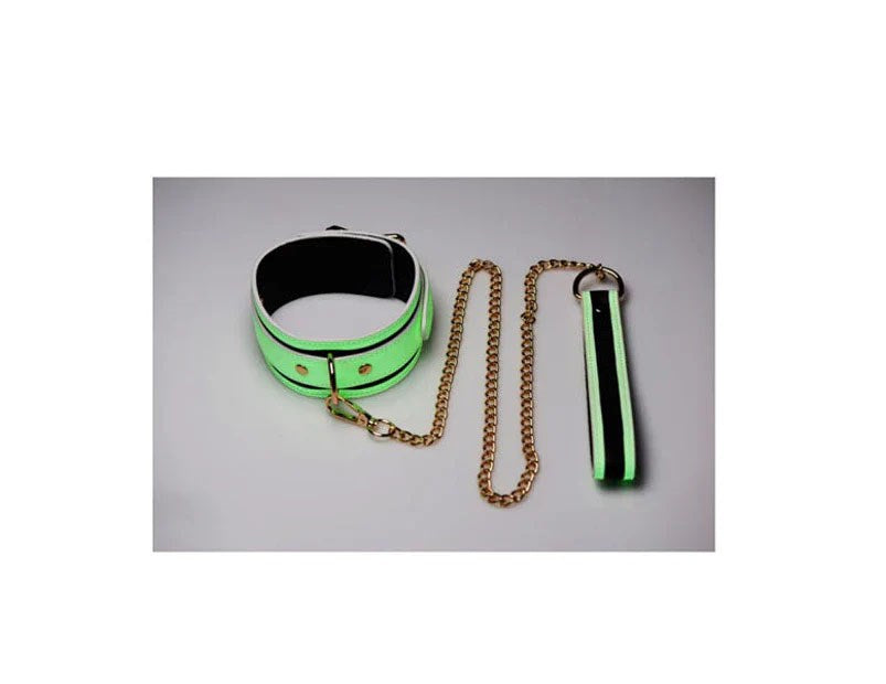 Master Series Kink in the Dark Glowing Collar and Lead Fluro Green - Collars and Leads