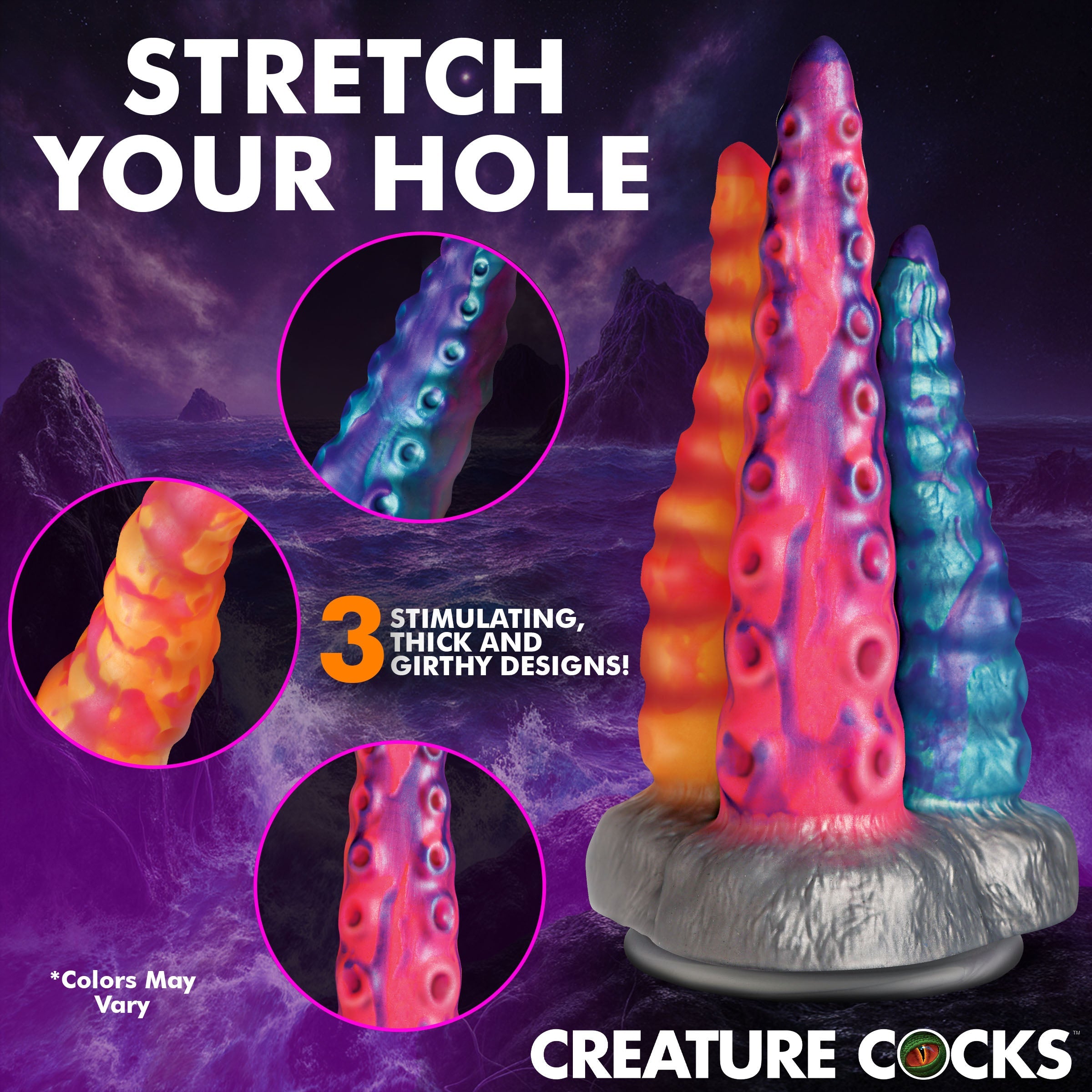XR Brands Creature Cocks Tenta-Trio Fantasy Silicone Dildo - Realistic Dildos