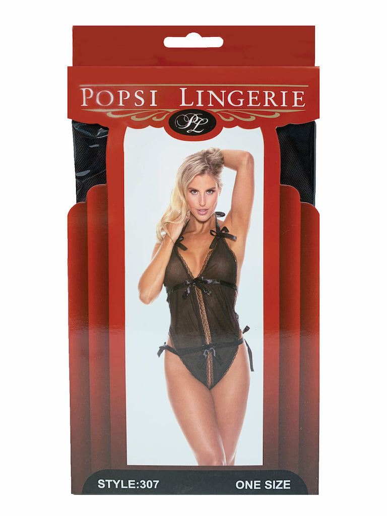 Popsi Lingerie Risque Ribbon Sexy Mesh Teddy OS - Teddies and Bodysuits